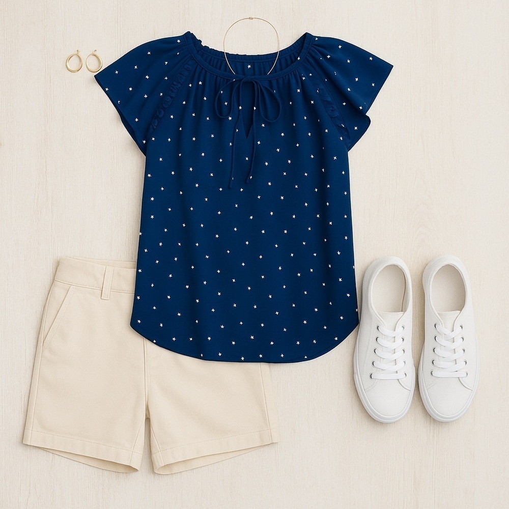 ✨ LOFT | Navy Star Print Blouse – Size Small ✨